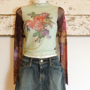 Urban Outfitters Top Womens Small Sheer Mesh Long Sleeve Floral Festival NWT